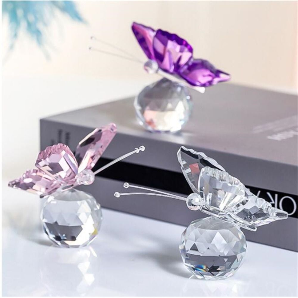 Paper Weight Crystal - Crystal Butterfly with Ball Figurine Home